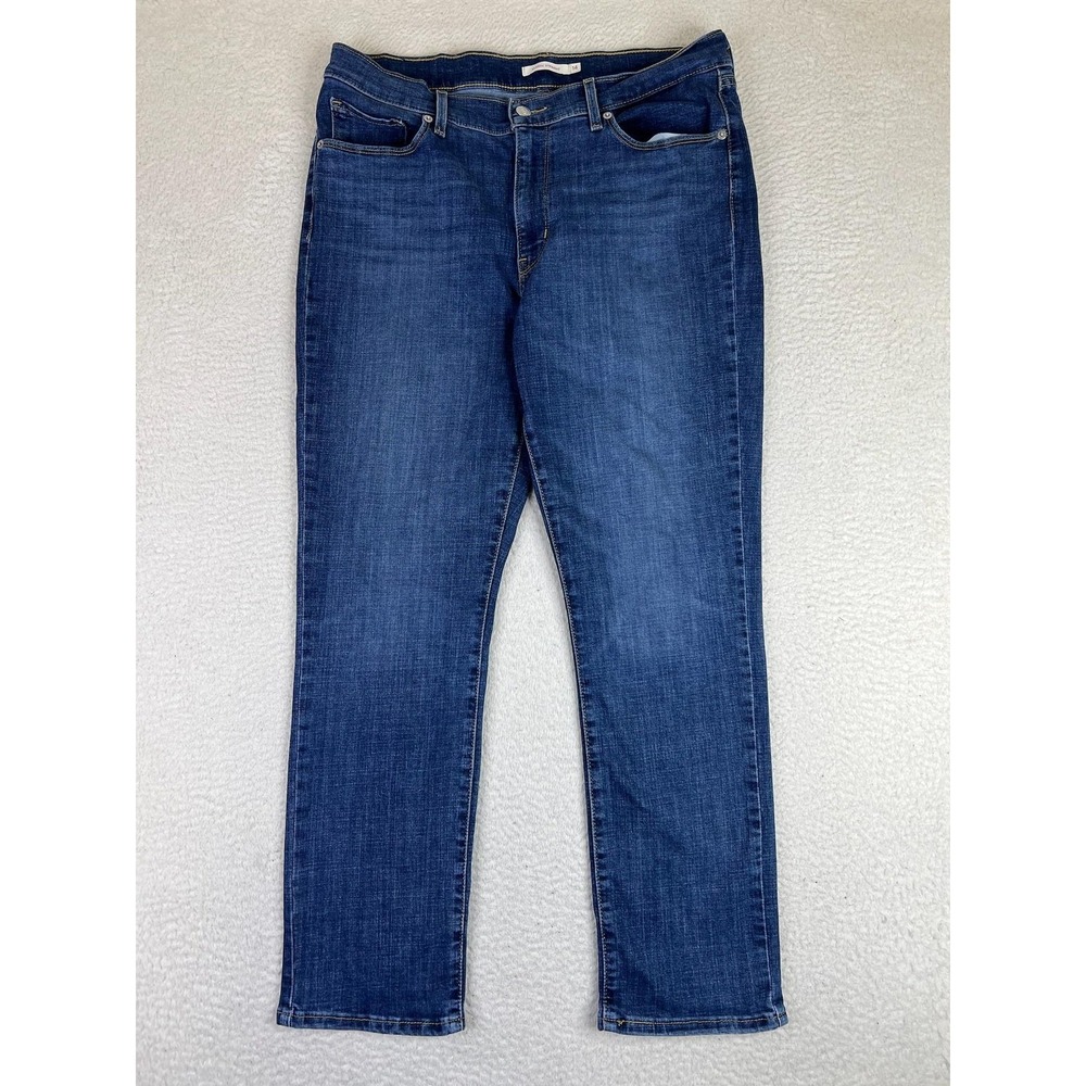 Levis Classic Straight Jeans Womens 14 Blue Medium Wash High Rise Stretch Denim